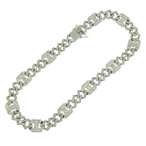 Chaîne cubaine argentée pour homme avec diamants scintillants style hip-hop urbain