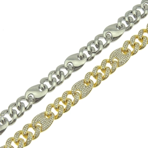 Hip hop style Cuban link necklaces in silver polish and gold-plated diamond iced out finish
