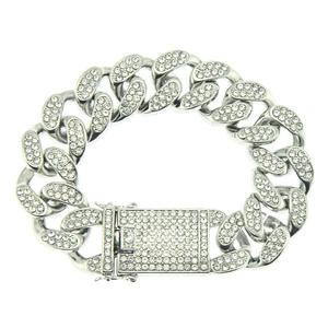 Close-up of 20mm wide Cuban link bracelet with iced-out crystals and box clasp