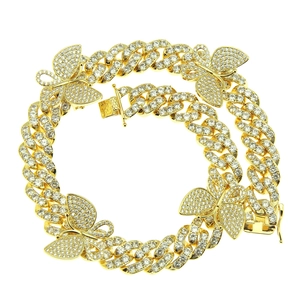 Collier Papillon Hip Hop Mailles Cubaines Pour Hommes Femmes Cuivre Micro Pavé Zirconia Pendentif Papillon Bijoux Bling