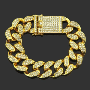 Bracelet gourmette cubaine 20mm plaqué or avec strass scintillants pour hommes