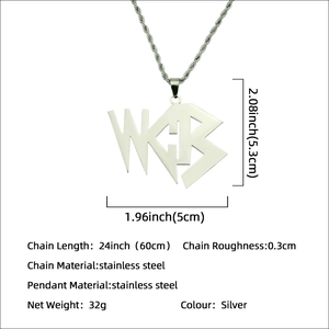 Collana con ciondolo lettera WKB in acciaio inossidabile argento con catena a spirale