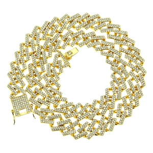 Hip Hop Cuban Link Chain Necklace Alloy Rhinestone Full Pave Bling Choker Street Fashion Jewelry For Men Women Party Accessory