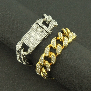 Iced out 20mm Cuban link bracelets in gold and silver finish with pave setting diamonds
