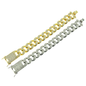 Chunky gold and silver plated Cuban link bracelets with iced out rhinestones for men