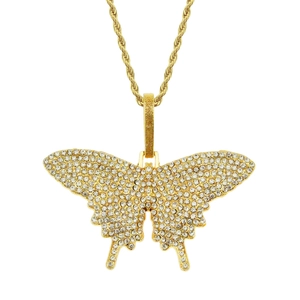Hip Hop Iced Out Butterfly Pendant Necklace For Men Bling Rhinestone Alloy Iron Chain Streetwear Fashion Jewelry Gift
