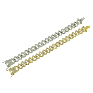 Bracelet cubain Miami large 15mm pour hommes avec pavé complet de strass brillants