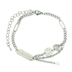 Trendy Titanium Steel Smiley Face Bracelet For Women Men I Believe Tag Star Charm Adjustable Silver Link Chain Jewelry