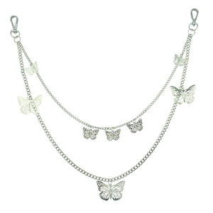Silver multilayer punk waist chain featuring hollow butterfly pendants for pants and jeans