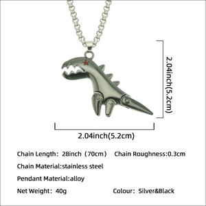 Collier avec pendentif dinosaure hip hop en acier inoxydable et alliage pour hommes