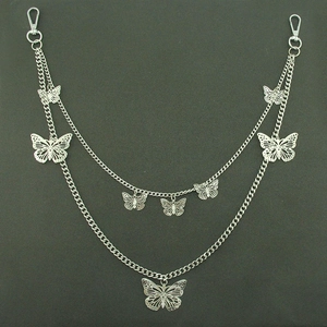 Punk silver double-layer trousers chain with hollow butterfly pendants and lobster clasps