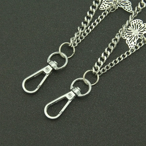 Double-layered silver punk waist chain with hollow butterfly pendants and lobster clasps