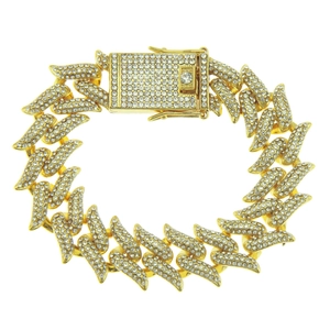 Pulsera cubana dorada con espinas y diamantes de imitación estilo hip-hop
