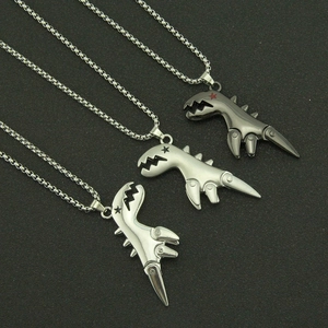 Ensemble de colliers pendentifs dinosaures hip hop punk en argent et noir fusil