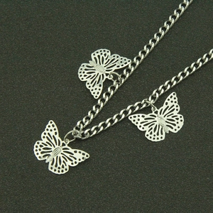 Silver punk metal trousers chain with triple hollow butterfly pendants for denim style
