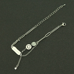 Titanium steel smiley face bracelet with I BELIEVE engraved tag and star charm pendant