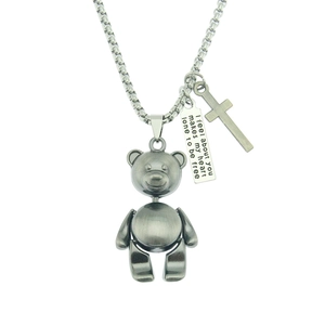 Hip Hop Men Women Robot Bear Necklace Stainless Steel Chain Alloy Cross Letter Pendant Streetwear Punk Style Jewelry