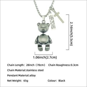 Hip-hop 3D movable robot bear necklace with stainless steel chain and dog tag pendant