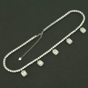Hip hop silver tennis chain necklace featuring five rectangle cubic zirconia pendants