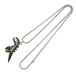 Collier avec pendentif dinosaure punk en alliage gris foncé et chaîne box en inox