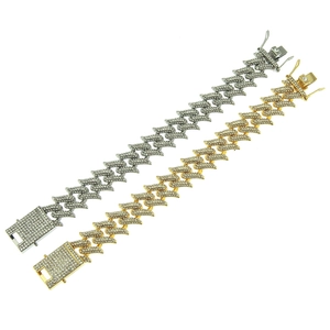 Bracelets gourmette hip-hop iced out en or et argent avec maillons à pointes et strass