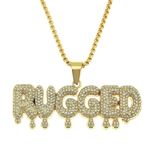 Hip Hop Drip Rugged Letter Pendant Necklace For Men Gold Plated Alloy Rhinestone Iced Out Box Chain Fashion Streetwear Jewelry