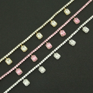 Hip hop tennis chain necklace set with colorful zircon stones in gold, rose gold and silver