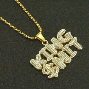 Collana hip hop da uomo con ciondolo King $Hit placcato oro con strass e catena box