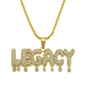 Collier Pendentif Lettre LEGACY Style Hip Hop Couleur Or Alliage Chaîne Vénitienne Strass Incrusté Punk Rock Bijoux Homme