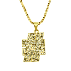 Men Hip Hop Hashtag Pendant Necklace Gold Tone Alloy Inlaid Rhinestone Iced Out Box Chain Streetwear Fashion Jewelry