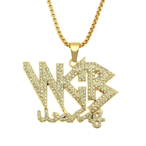 Collar con Colgante de Letra WGR de Aleación de Zinc Hip Hop para Hombre Strass Blanco Chapado en Oro Cadena de Caja Joyería Street