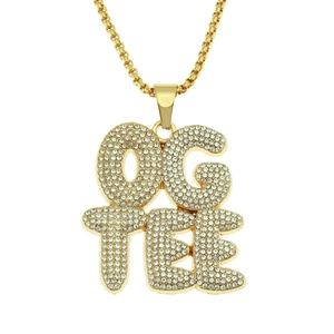 Collier Pendentif Alphabet OG TEE Iced Out Hip Hop Plaqué Or Alliage Strass Bijoux Streetwear Chaîne Box Pour Hommes