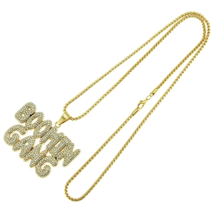 Hip hop necklace with Boomin Gang letter pendant and sparkling iced out crystals