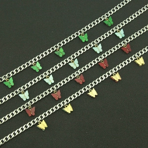 Collane a maglia cubana argento con ciondoli a farfalla colorati per uomo e donna