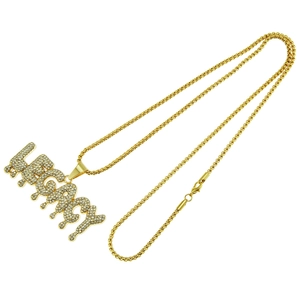 Collier hip hop plaqué or avec pendentif lettre LEGACY et strass en cristal brillant