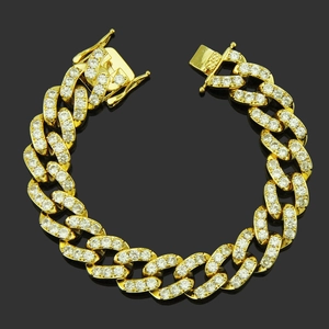 Iced out gold Cuban link bracelet with butterfly zircon charms and double safety lock