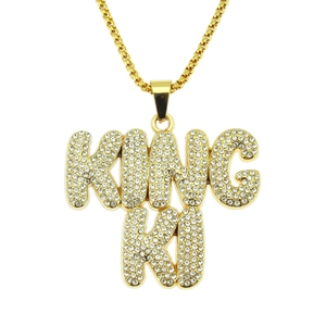Collier Pendentif Lettre KING NYC Couleur Or Hip Hop Pour Hommes Chaîne de Boîte en Alliage de Strass Bijoux Streetwear Cadeau