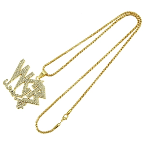 Collar hip hop chapado en oro con colgante de letra con diamantes de imitación