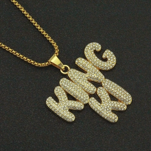 Collier hip-hop KING doré avec pendentif serti de strass et chaîne box pour hommes