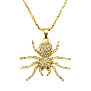 Hip Hop Iced Out Spider Pendant Necklace For Men Gothic Punk Alloy Rhinestone Spider Shape Fashion Jewelry Box Chain Necklace