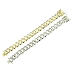 Hip hop Cuban link bracelet with cubic zirconia in gold and silver finish set