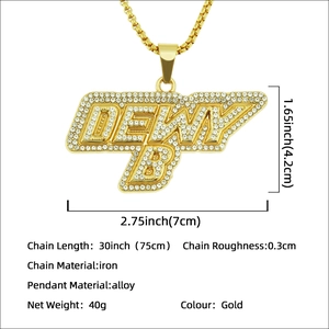 Collana hip hop placcata in oro con ciondolo lettera DEWY B e catena box