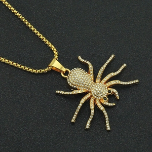 Hip hop spider pendant necklace in gold finish with sparkling cubic zirconia crystals
