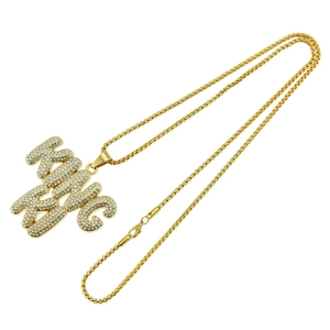Collier avec pendentif KING NYC en lettres bulles hip-hop serti de strass brillants