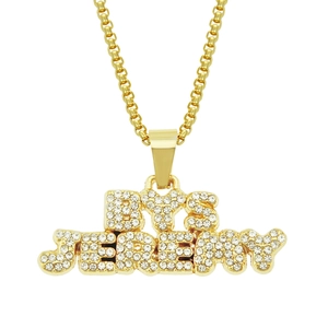 Hip Hop Iced Out Letter Pendant Necklace Gold Plated Alloy Rhinestone Alphabet Jewelry For Men Streetwear Fashion Accessory