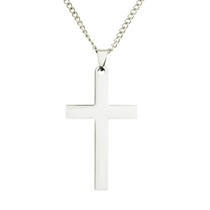 Pendentif croix en acier inoxydable argenté poli avec finition brillante et chaîne fine