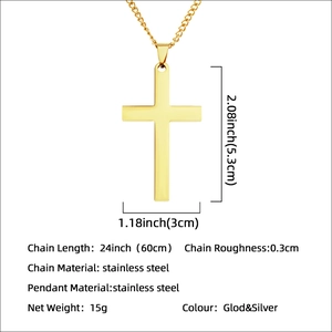 Collier avec pendentif croix en acier inoxydable doré et chaîne de 60cm style punk