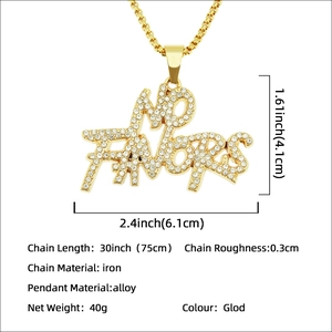 Collier hip hop NO FAVORS doré serti de strass avec chaîne de 75cm de longueur