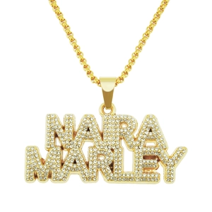 Iced Out NARA MARLEY Letter Pendant Necklace For Men Women Hip Hop Gold Plated Zinc Alloy Rhinestone Streetwear Jewelry