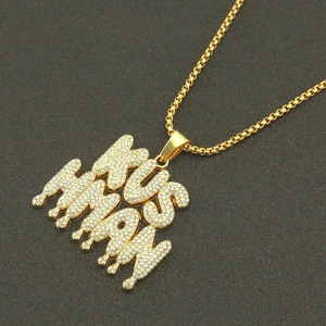 Collier hip hop avec pendentif KUSHMAN doré serti de zircons brillants pour hommes